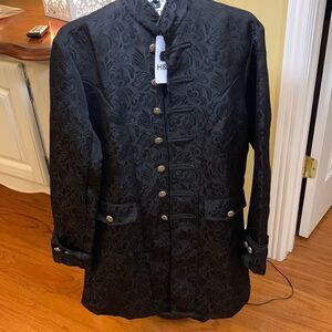 H&ZY Black lightweight dress jacket open front with inoperable button detail